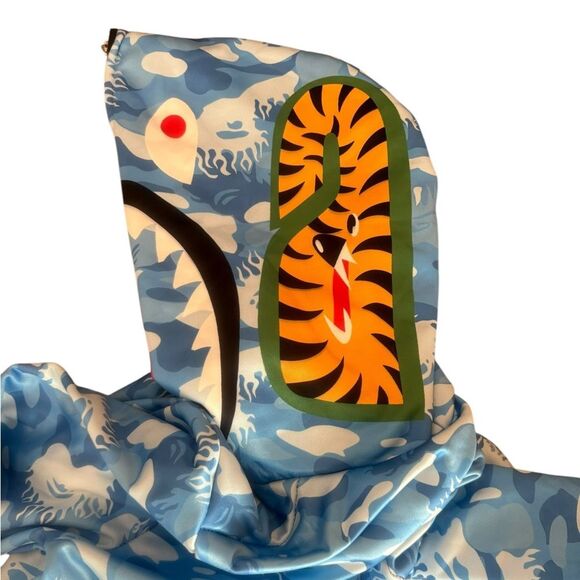 Blue Shark Camo Hoodie Full Zip Sweatshirt Mens Size Small Unbranded - Picture 4 of 10